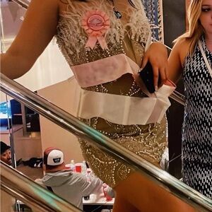 Elegant Beige Embellished Dress